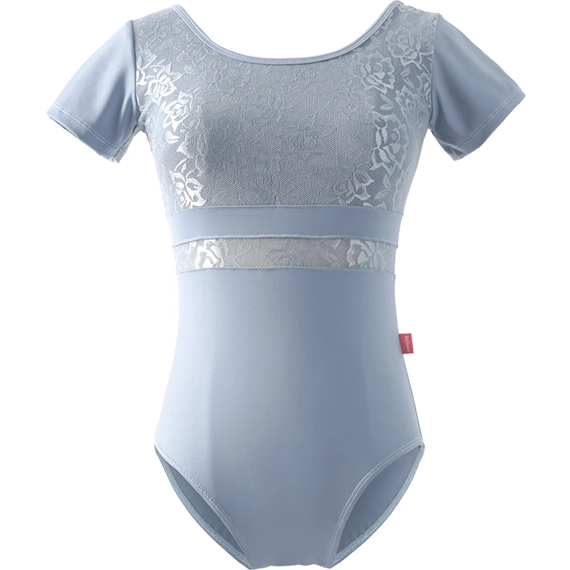 Ballet Leotard Woman Dance Leotards Gymnastics Leotard Nylon Lace Splice Short Sleeves Dancing Bodysuit Swimsuit For Woman