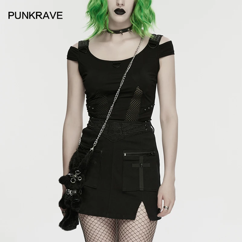 PUNK RAVE Women's Punk Rebel Imitation Mink Fur Doll Metal Leather Loops Add A Cool Feeling Lobster Clasp Rabbit Accessory