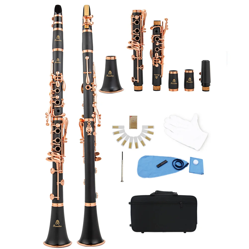 Rowtter Bb Clarinet Lacquer Rose Gold 17 Keys Sib Klarnet Black Clarinete RCL-700NF