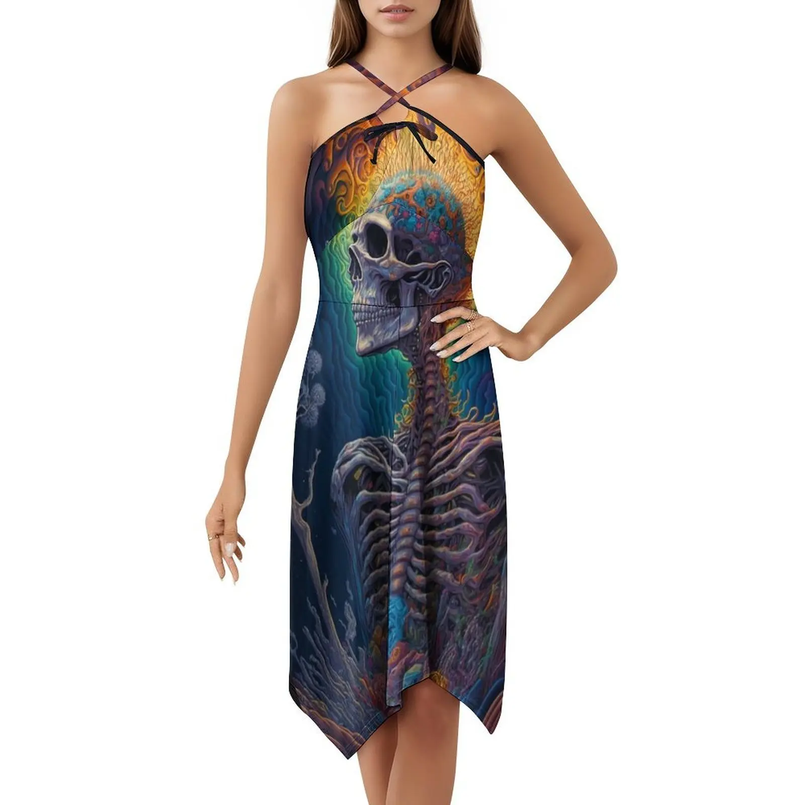 نهاية الحياة # 11 فستان بوهو أنيق أنيق لحفلات الزفاف على الشاطئ وحفلات الزفاف والنباتات والأشجار هيكل عظمي سريالي ملابس نسائية #5