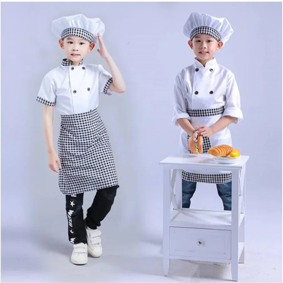 Kids Chef kurtki kuchenne Roleplay Uniform Cook Hat restauracja Cosplay kostiumy Halloween dzieci kelner kelnerka zestawy ubrań