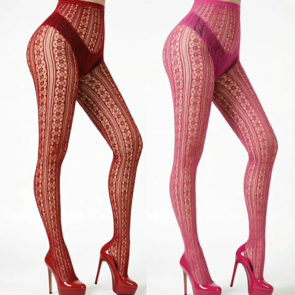 Elevate Waistline Tights for French Women's Elegant Bodystockings Sexy Nightwear Hot-pink White Red Blue Black Fishnet Pantyhose