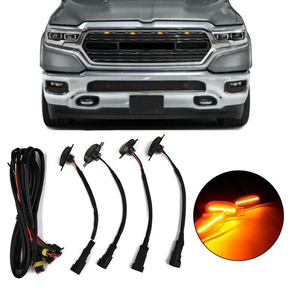 

4pcs 12LED Smoke Front Grille LED Amber Light Raptor Style Cover For Ram 1500 Decorate Car Charming Luxury Vivid