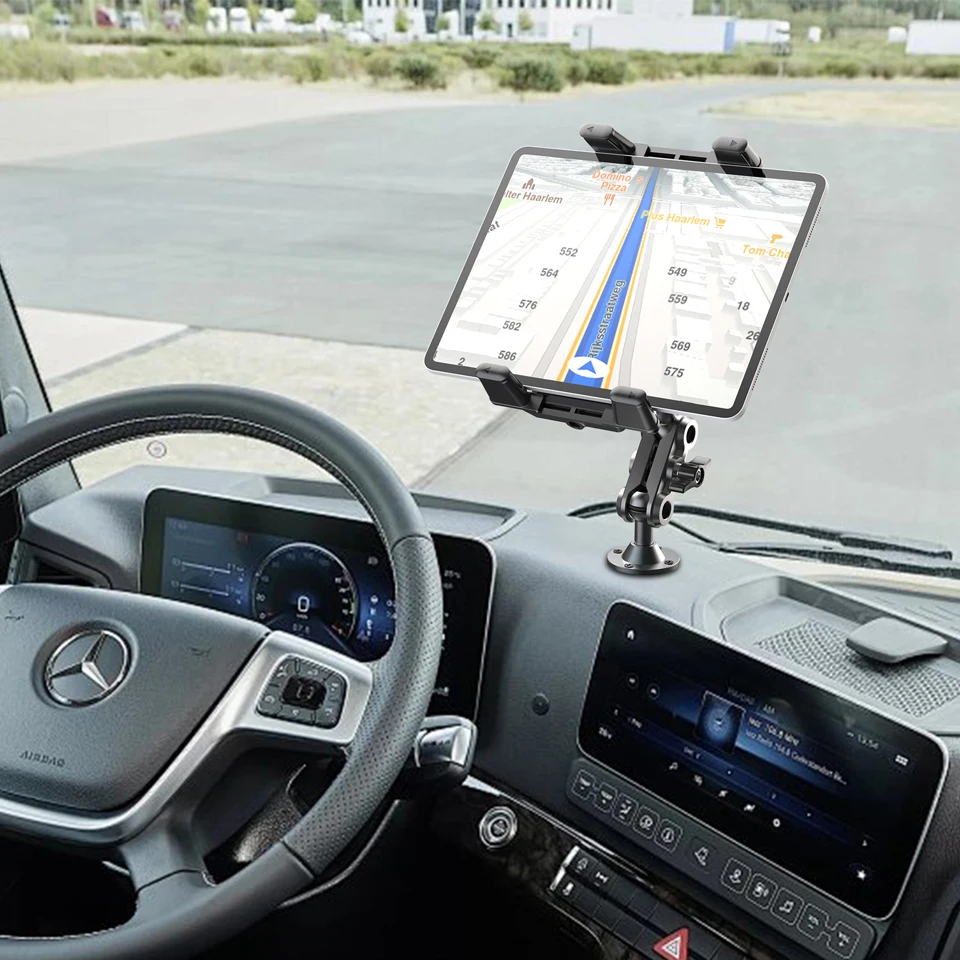 自動車電話ホルダー アルミニウム ヘビーデューティ ドリル ベース タブレット ホルダー カー マウント ダッシュボード 360 °   4.7～13インチiPad用の調整可能な2段階スタンド