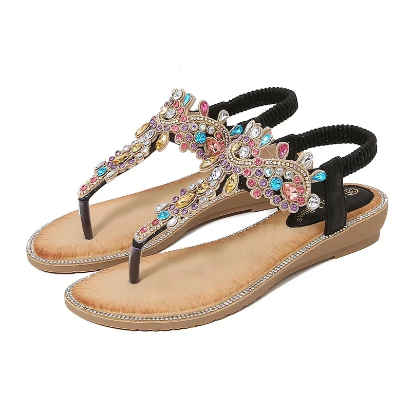 Plus rozmiar 36-45 buty dla kobiet letnie eleganckie damskie Rhinestone sandały na platformie Casual antypoślizgowe gumki sandały na koturnie