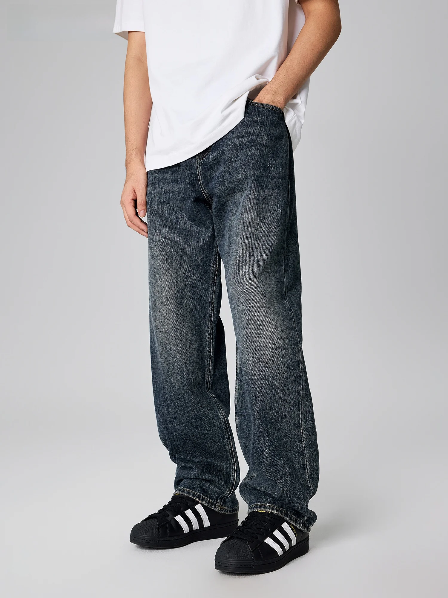 

Мужские джинсы RB прямого кроя, свободные, в американском ретро-стиле, широкие брюки для повседневной носки, зимние, молодежные