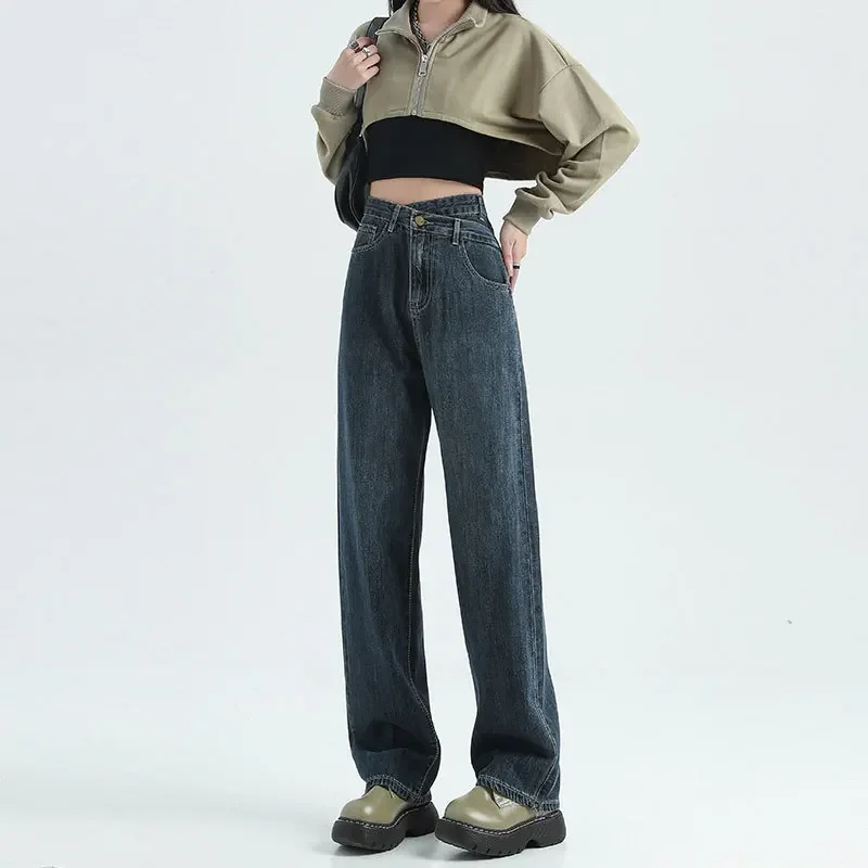 

Spring and Summer New Fashion Loose Wide-leg Jeans, Women's Casual Design Sense of Casual Straight Leg Floor-length Jeans Trend