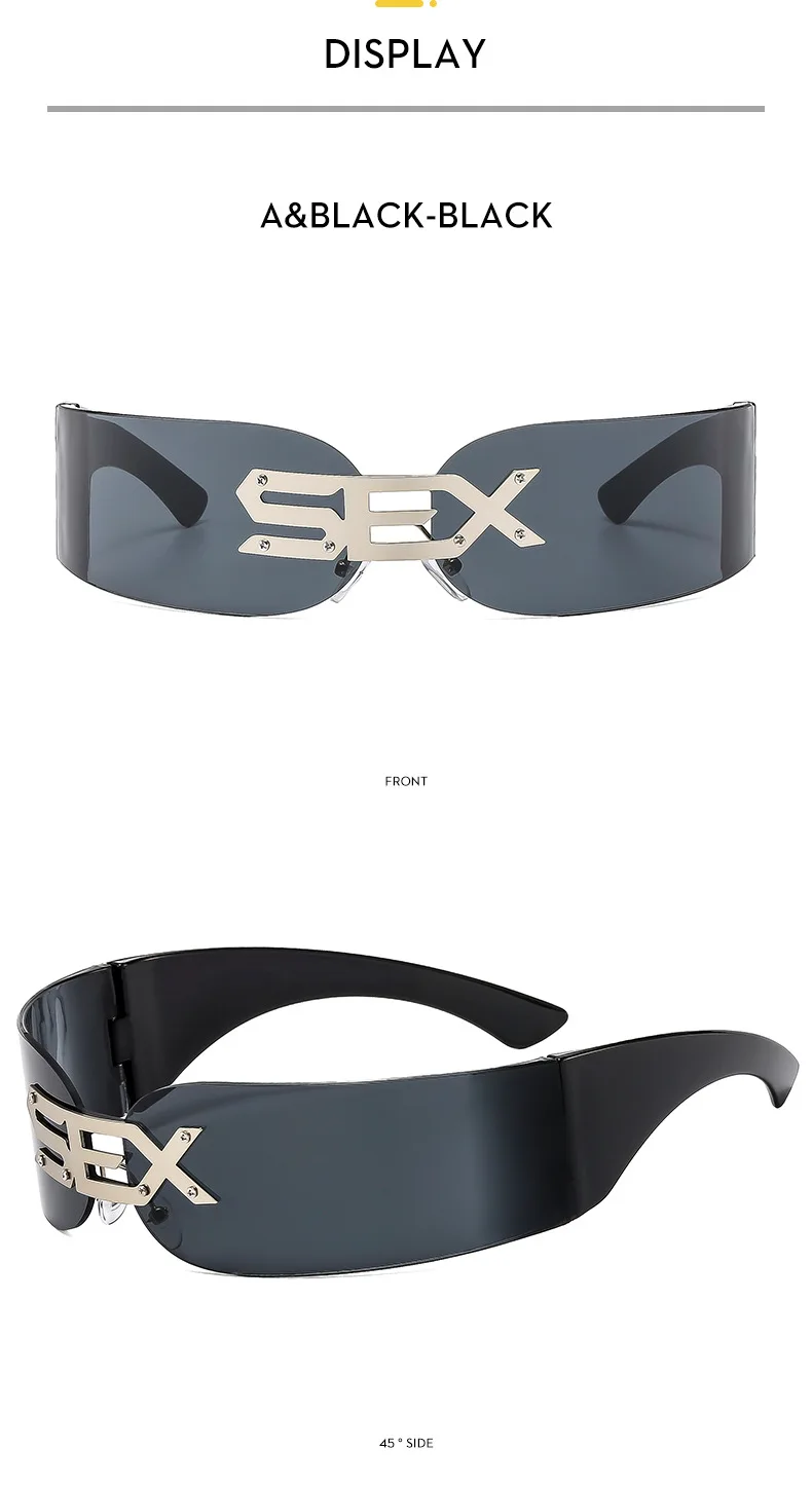 Y2K Punk Randlose einteilige Maske Sonnenbrille Damen Herren 2026 Luxusmarke Kleiner Rahmen Steampunk Wrap Around Shield Brillenschirme – Detail 9