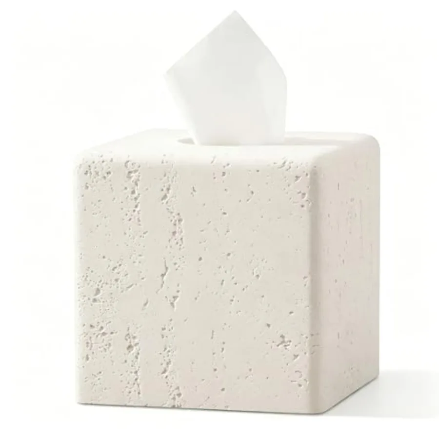 Tissue Box Cover Square, Resin Facial Tissue Holder Covers Toilet Paper Holder Decorative Travertine Paper Dispenser Home Decor