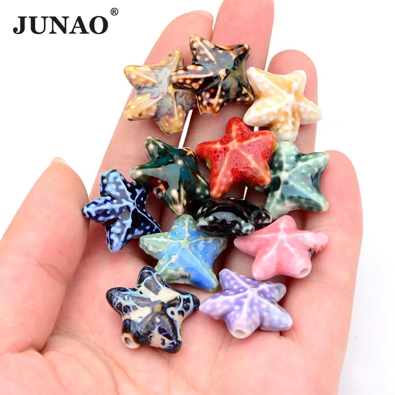 JUNAO 21mm Mix Color StarfIsh Ceramic Beads Porcelain Pendant Jewelry Making Beads Handmade Materials For DIY Bracelet Necklace
