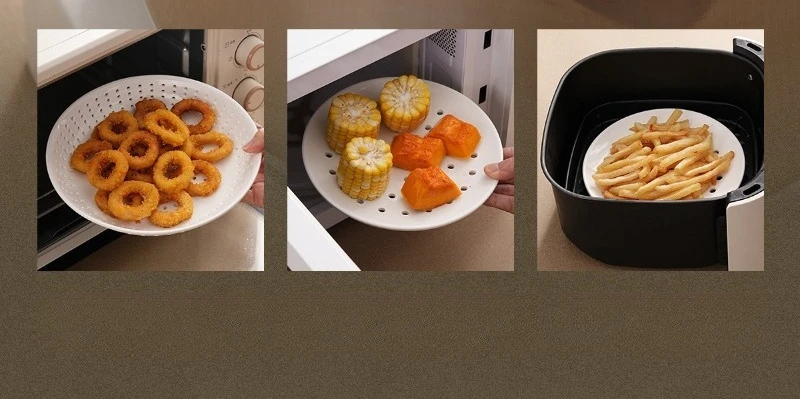 White Heat-resistant Ceramic Hollow Drainage Tray, Circular Ceramic Porous Steamer Creative Kitchen Utensils 5