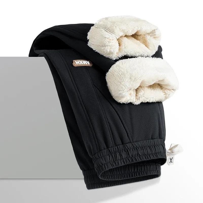 

2025 New Lambskin Pants for Boys in Winter Plus Velvet and Thickening Men's Winter Warm Outerwear Leggings Men's Sports Pants