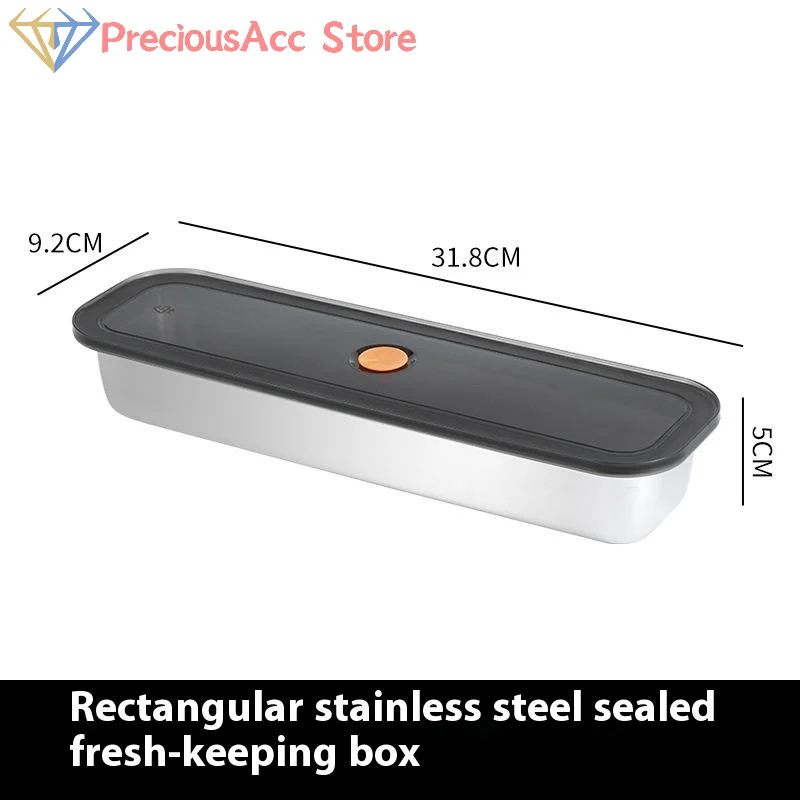 201 Stainless Steel Fresh-keeping Box Bacon Tray With Lid For Fruits Vegetables Meats Kitchen Cleaning Refrigerator Storage