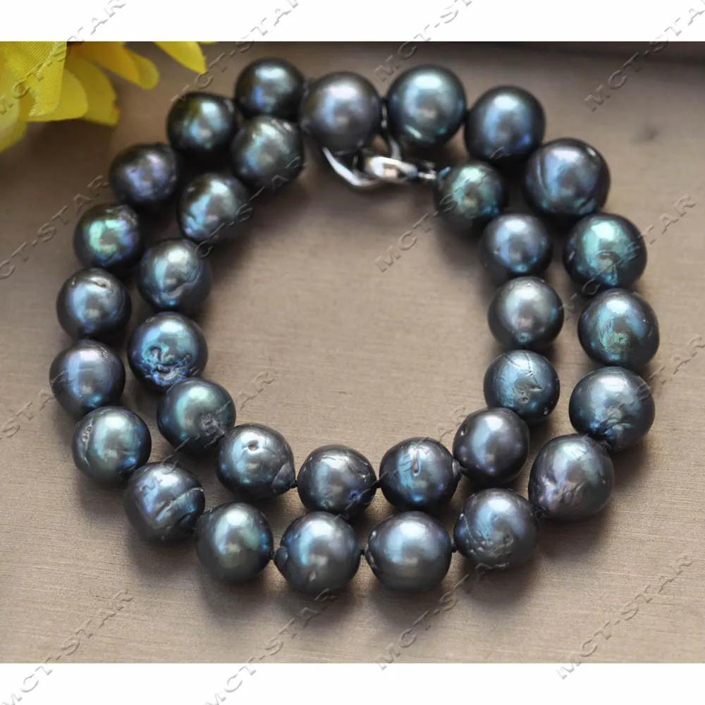 

Z13785 18" 14mm Peacock Black Round Keshi Edison Pearl Necklace Custom Jewelry