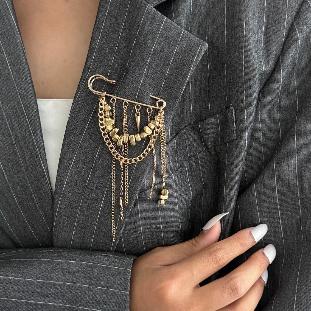 Fashion Multi-Functional Chain Tassel Brooches Adjustable Detachable Beaded Chain Pin Handmade Clothes Accessory Women