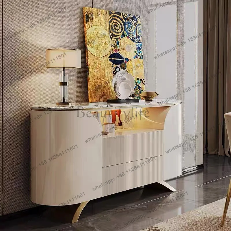 light luxury dining side cabinet living room wall storage natural marble high-end wine cabinet round entrance bucket cabinet