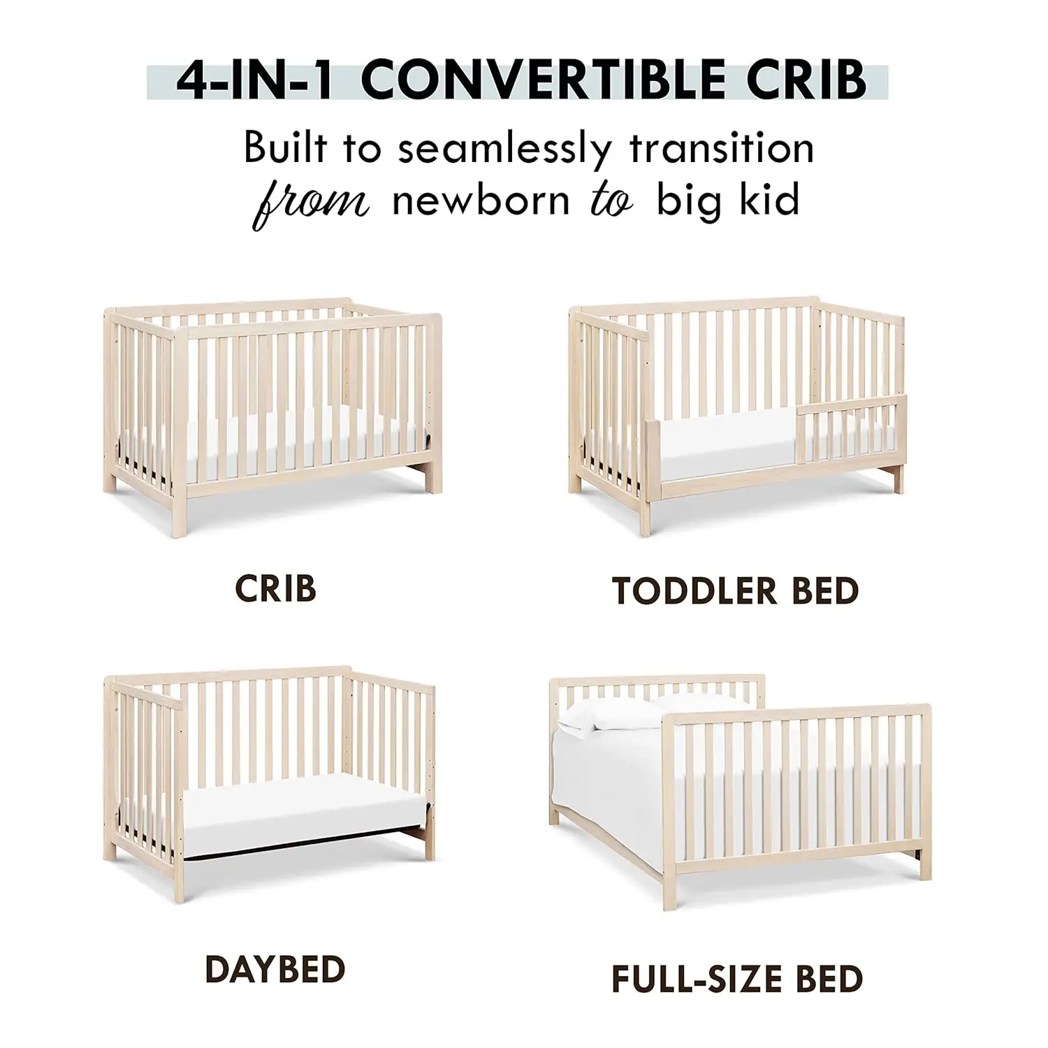 Carter's by DaVinci Colby 4-in-1 Low-Profile Convertible Crib in Washed Natural, Greenguard Gold Certified