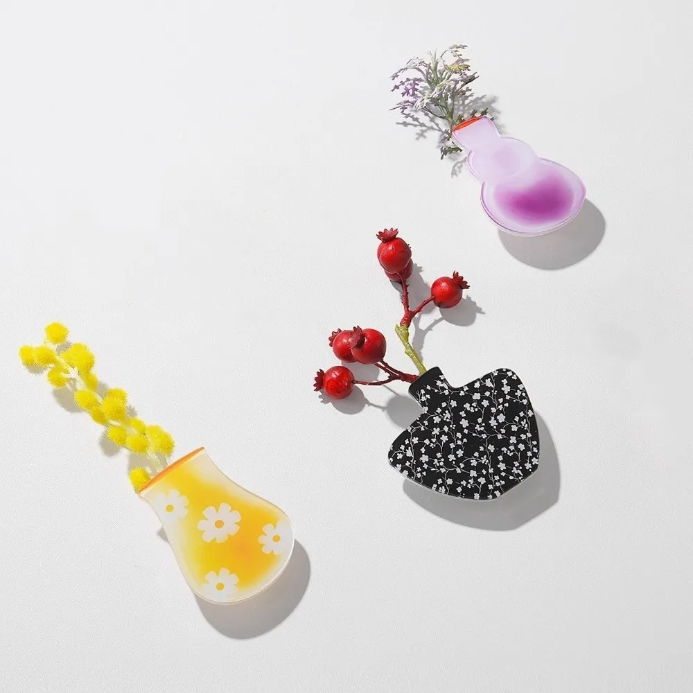 Acrylic Mini Vase Fridge Magnets Magnetic Simulation Plant Fridge Magnet Floral Arrangement Refrigerator Magnets