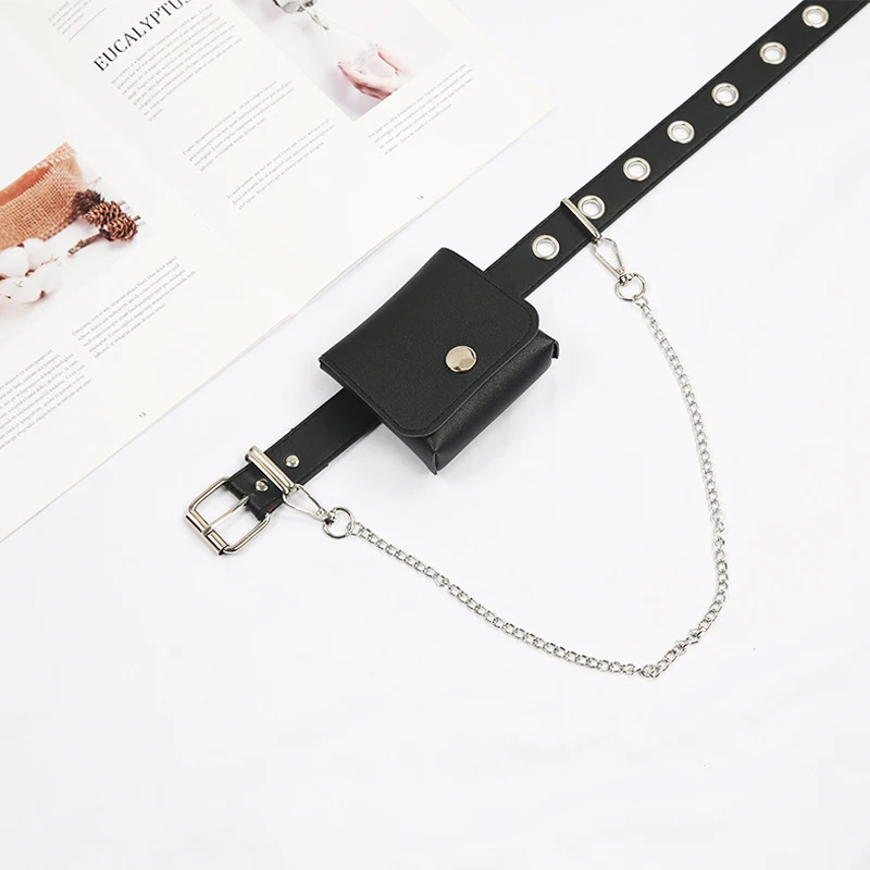 Fashion Retro Punk Style Single breasted Eye Hanging Chain Women's Metal Leather Black Chain Bag Personalized Belt