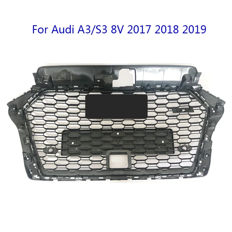 Car Front Bumper Grill Center Grille with ACC Hole Carbon Style for Audi A3/S3 8V 2017 2018 2019 (Refit for RS3 Style) view 4