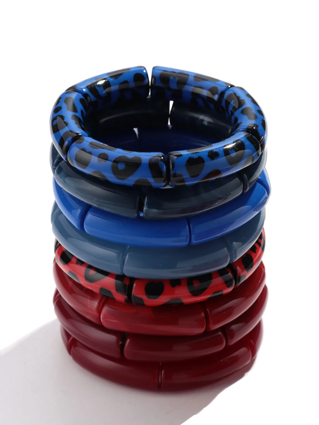 Fashion Leopard Curved Tube Beads Stretch Bracelets Set Stackable Bamboo Beaded Bangle Bracelet for Women New Jewelry Gifts