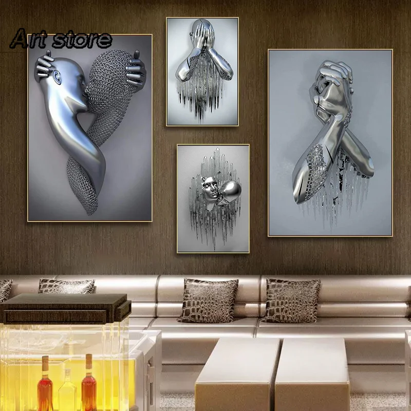 Modern Metal Figure Statue Art Canvas Painting Romantic Abstract Posters and Prints Wall Pictures for Living Room Home Decor