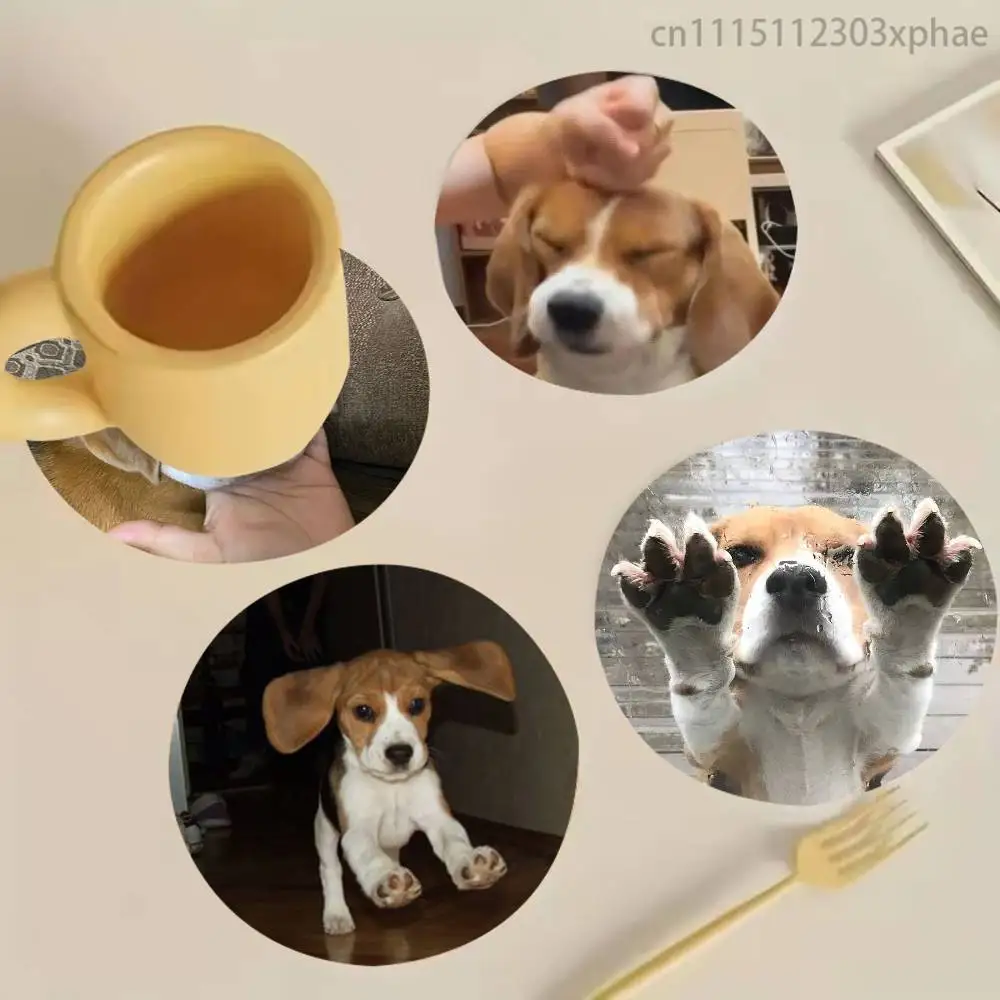Cute Beagle Dog Meme Anti-slip Tea Coffee Cup Pad Heat-Resistant Round Bowl Teapot Mat Home Gift