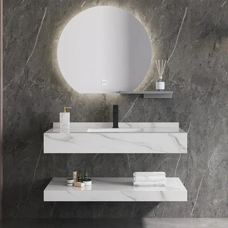Double Layers Marble Hand Wash Vessel Wall Mounting Solid Surface Large Basin Rectangular Bathroom Sink for Bathroom