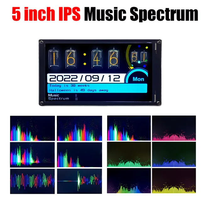 5 "IPS LCD ekran wyświetlacza widma muzycznego WIFI zegar Pickup sterowanie głosem analizator audio wskaźnik poziomu rytmu + pilot