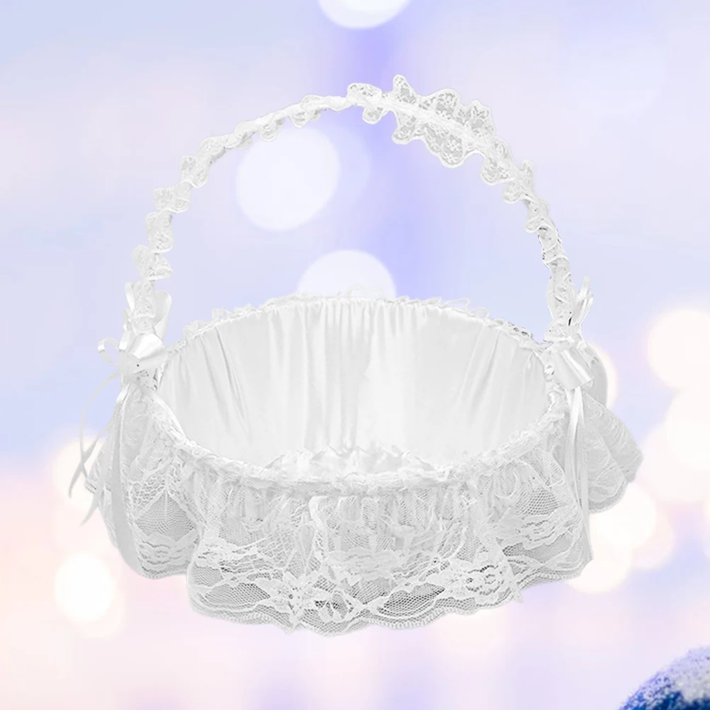 

Elegant Petal Basket Wedding Flower Girl Reusable Bamboo Lightweight Portable Storage Decorative Lace Floral Baskets for Party