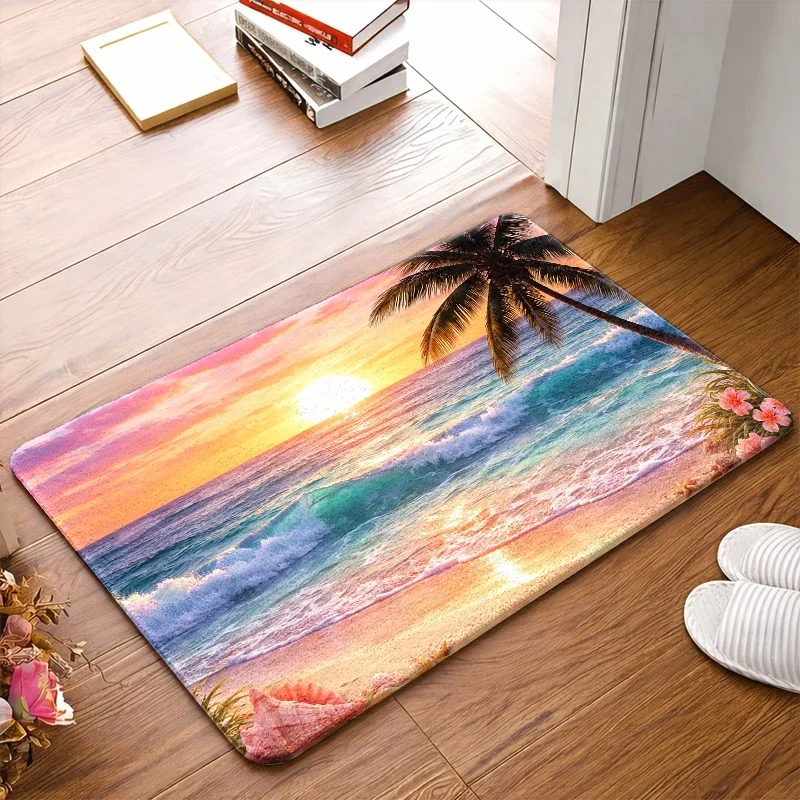 1pc, 2pcs, 3pcs Tropical Beach Sunset Mat Durable And Machine Washable Door Mat Suitable for Living Room Bedroom Office Bathro