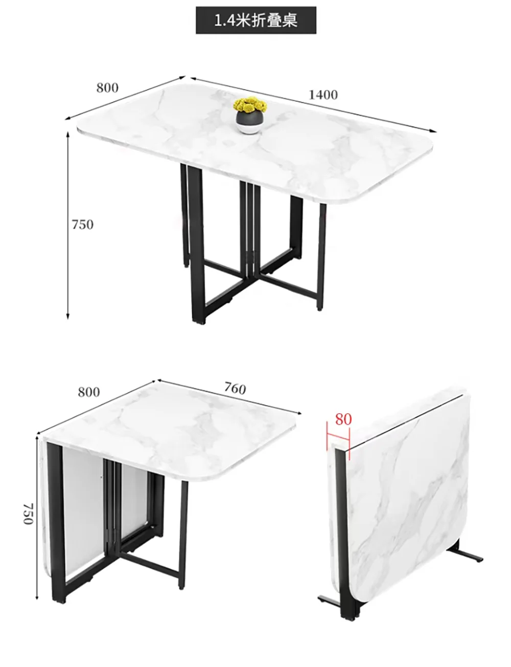 Multi-Functional Portable Foldable Solid Wood Dining Table Set Modern Minimalist for Small Spaces, Living & Dining Room Table