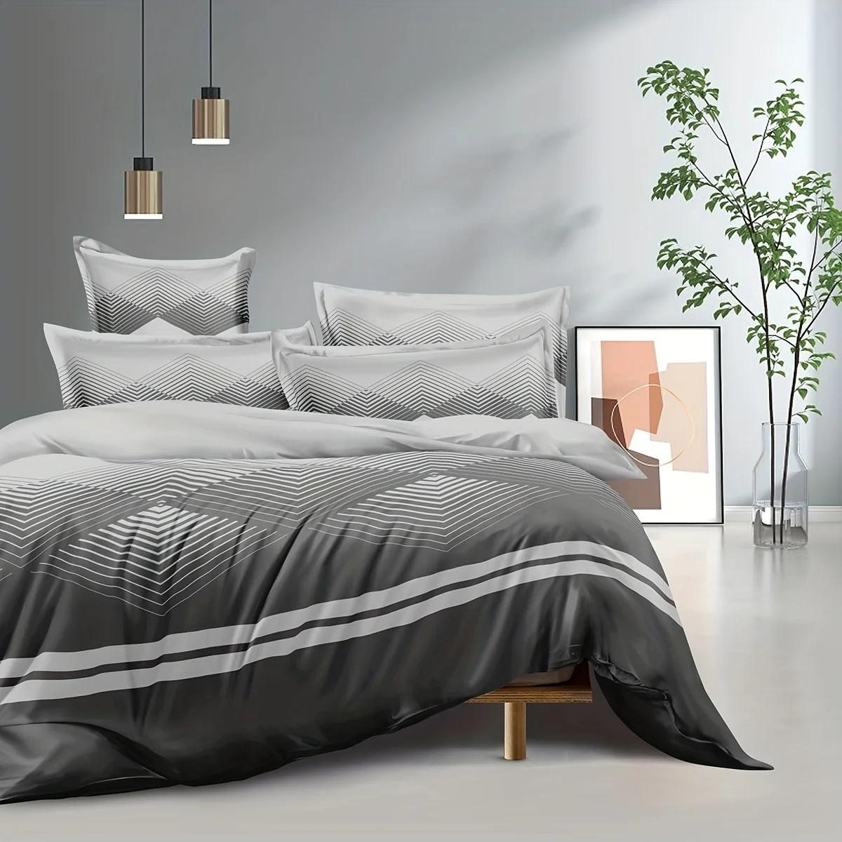 مجموعة غطاء لحاف مخطط بشبكة ماسية عالية الدقة بنمط زهور سوداء تتضمن غطاء لحاف واحد و2 كيس وسادة مثالي لجميع المواسم