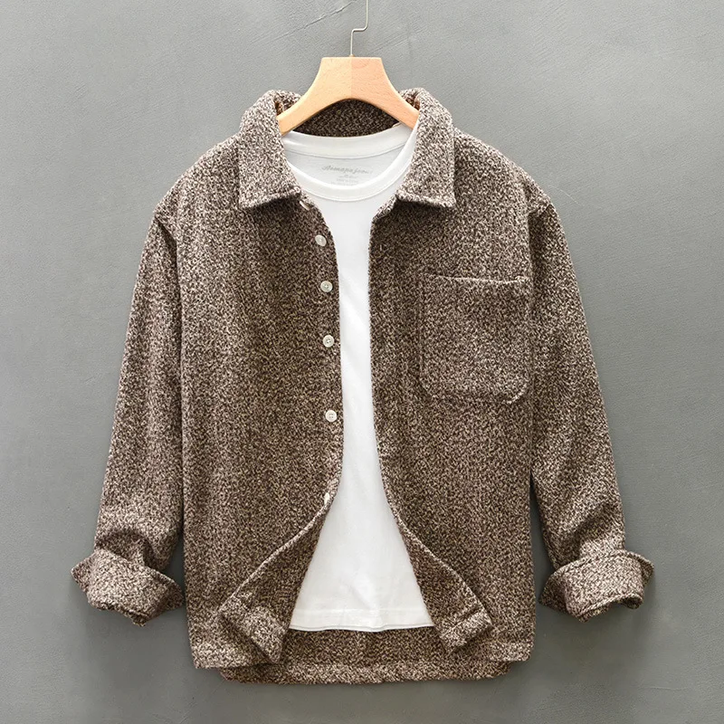 Spring Autumn Fashion Men's Long Sleeve Shirt Japan Style Solid Color Simple Basic Turn Down Collar Coats Jackets Male