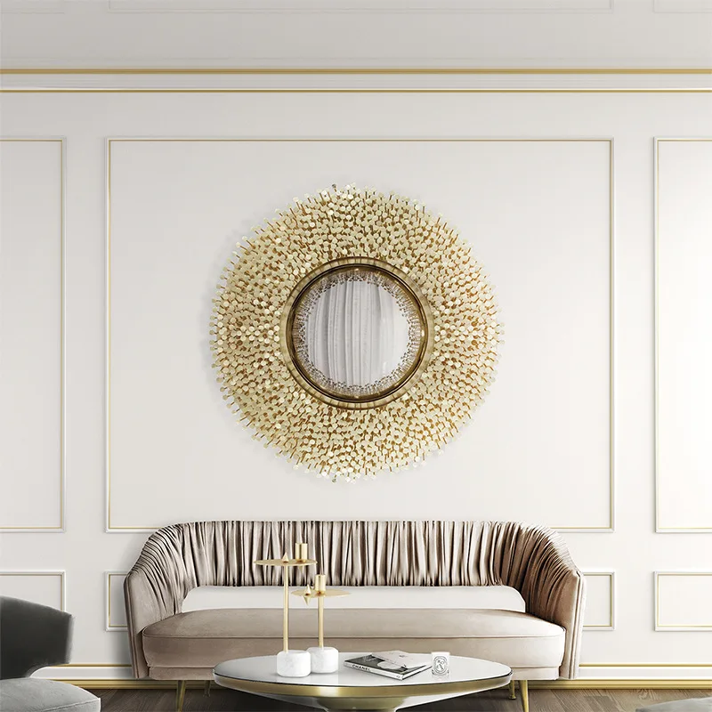 Wall-mounted mirror Designer mansion villa living room wall entrance mirror Light  stainless steel pure copper decorative