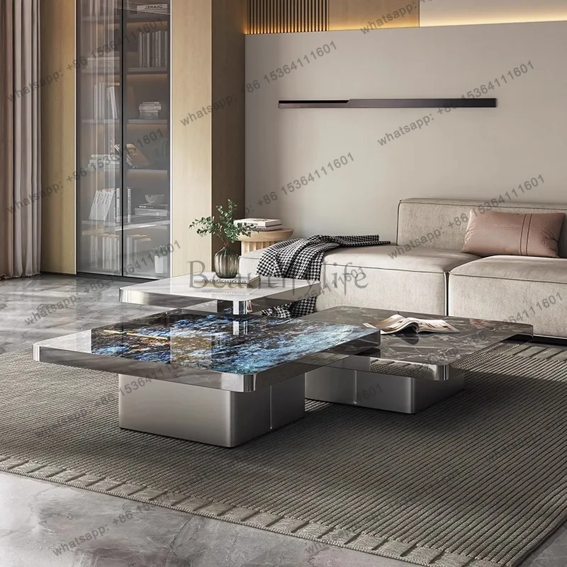 

Living room high-end coffee table size combination rock slab minimalist light luxury marble art creative coffee table