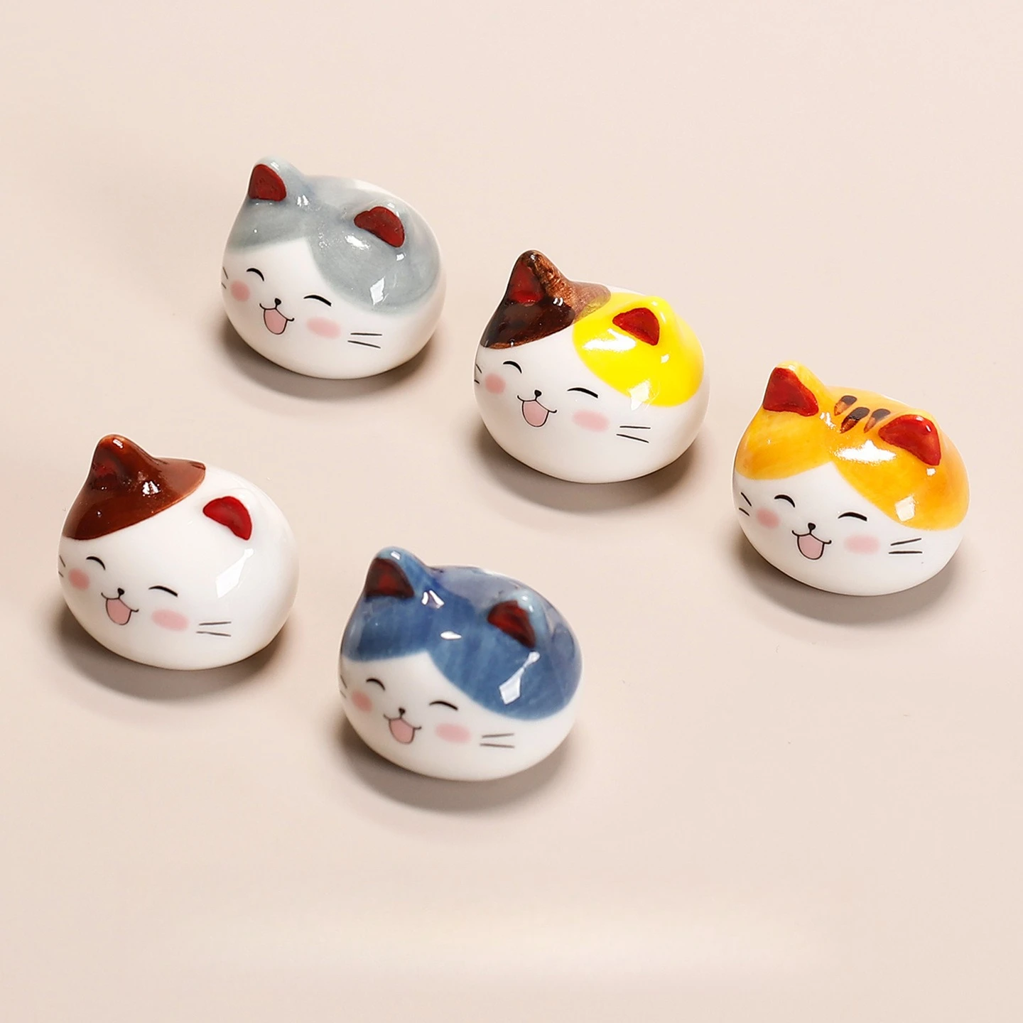 Cute Cartoon Cat Head Ceramic Chopstick Rest Creative Tabletop Holder Table Decor Japanese Style Tableware Ornament