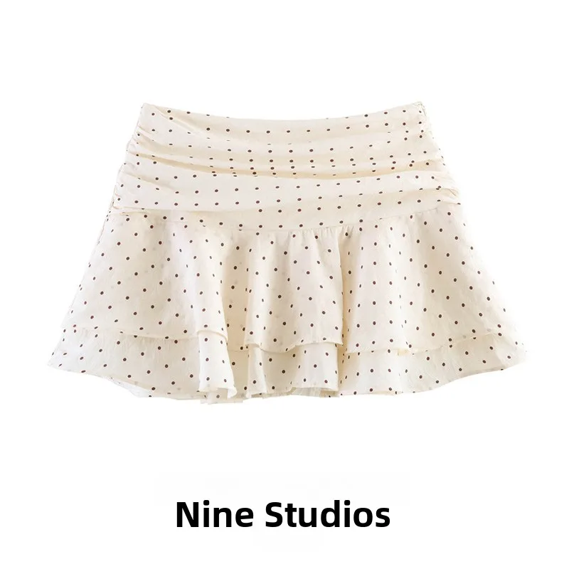 

Decorative Skirt with Layered Undulating Hemline Polka Dot Design High Waist A-Line Polyester Summer New Arrival
