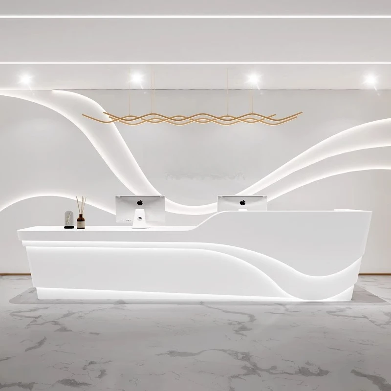

Simple modern reception counter beauty salon Curved Lobby Sales reception desk Company store comptoir magasin office furniture