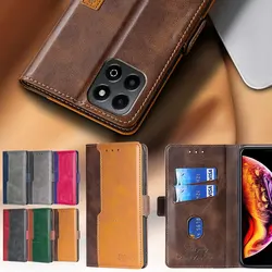 Contrasting Color Magnetic Buckle Flip Card Stand Leather Case for Honor 200 Smart honor X6B 4G Shockproof Cover Book Case Funda