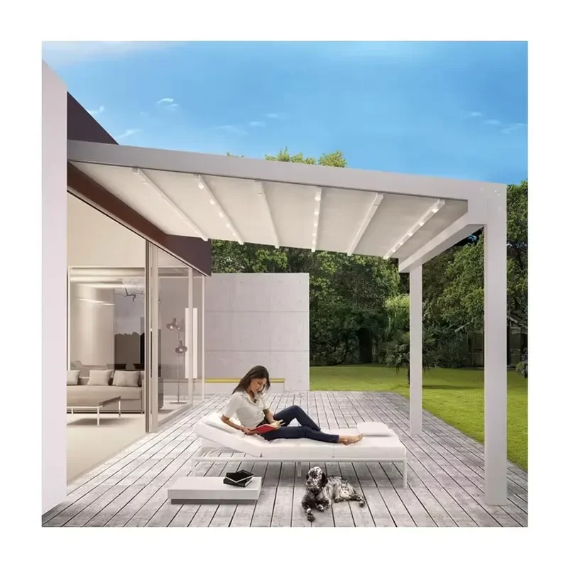 Aluminium Bioclimatic Remote Control Motorized PVC Roof Kits for Outdoor Pavilion Retractable Pergola