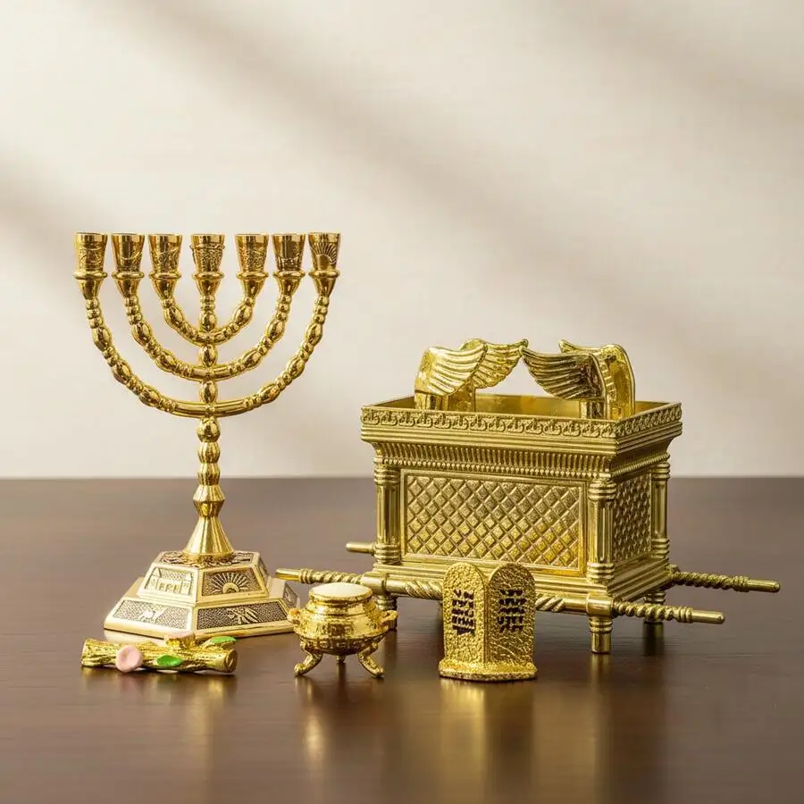 5Pcs Ark Of The Covenant & 7‑Branch Menorah Model Set Tabernacle Furnishings Replica Religious Tabletop Ornament Bible Teaching