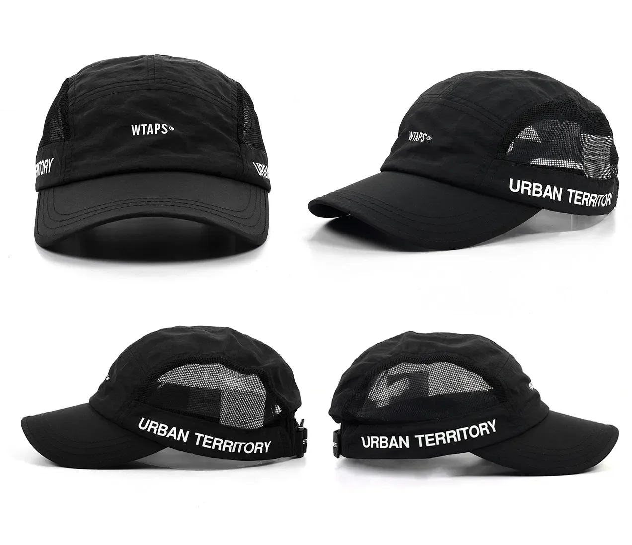 WTAPS Mesh Baseball Cap Men Women Adjustable Five Panel Hat Breathable Printed Sun Protection Large Head Casual Outdoor Cap