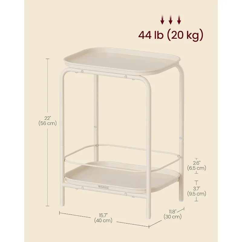 2-Tier Side Table, Outdoor Accent End Table, Small Sofa Couch Table, Metal Coffee Table with Tray Storage for Living Room,