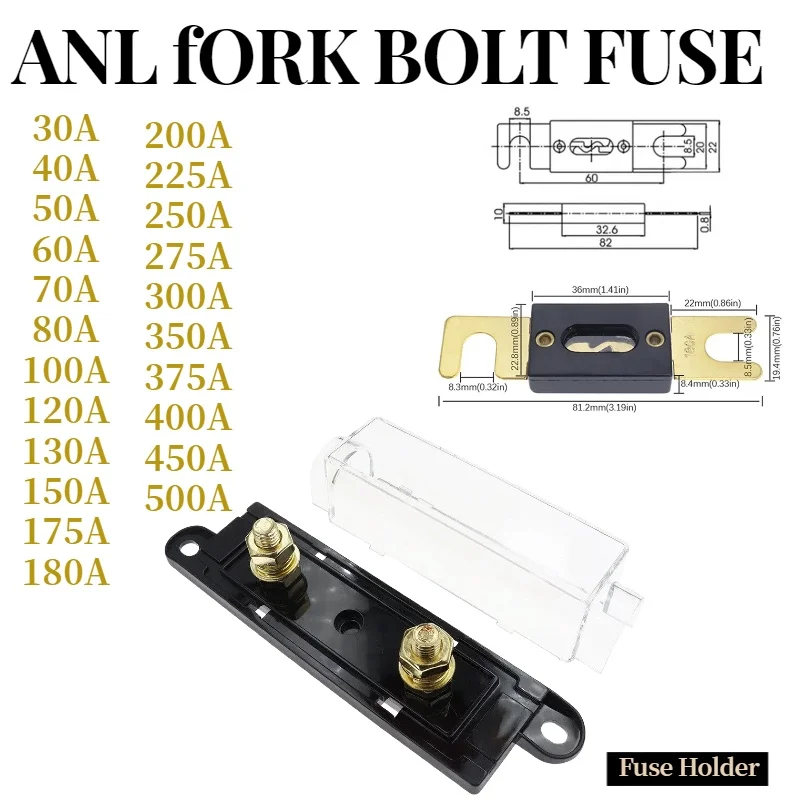 ANL-Sicherungshalter, Schraubsicherungshalter, Kfz-Sicherungshalter, Sicherungselement mit Sicherung 30A 40A 60A 80A 200A 100A 250A 300A Sicherungen AMP