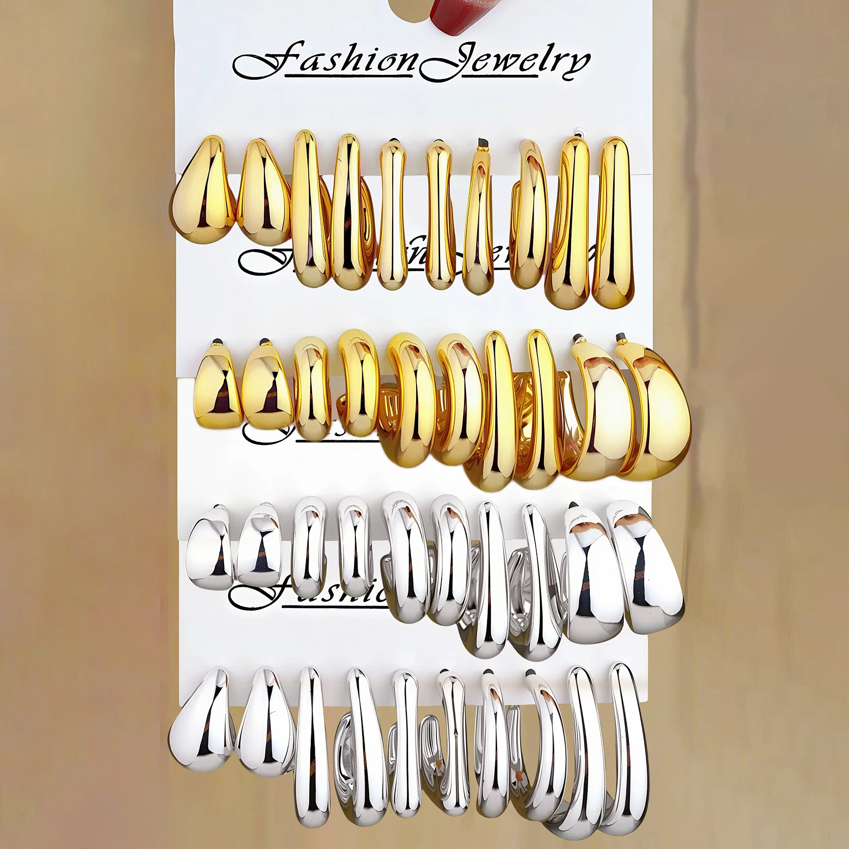 10 قطعة CCB المسيل للدموع قطرة هندسية C شكل طقم من الحلقان النساء الإكسسوارات