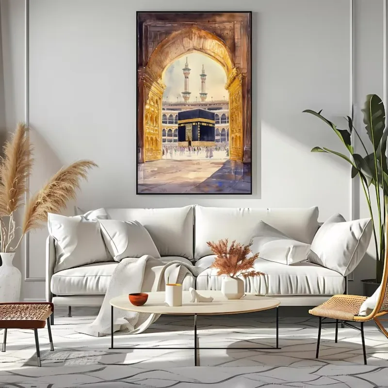 ملصق قماشي مطبوع عليه فن الكعب، لوحة فنية جدارية للمسجد المقدس، ديكور منزلي إسلامي، هدية إسلامية، ملصق الحج بدون إطار