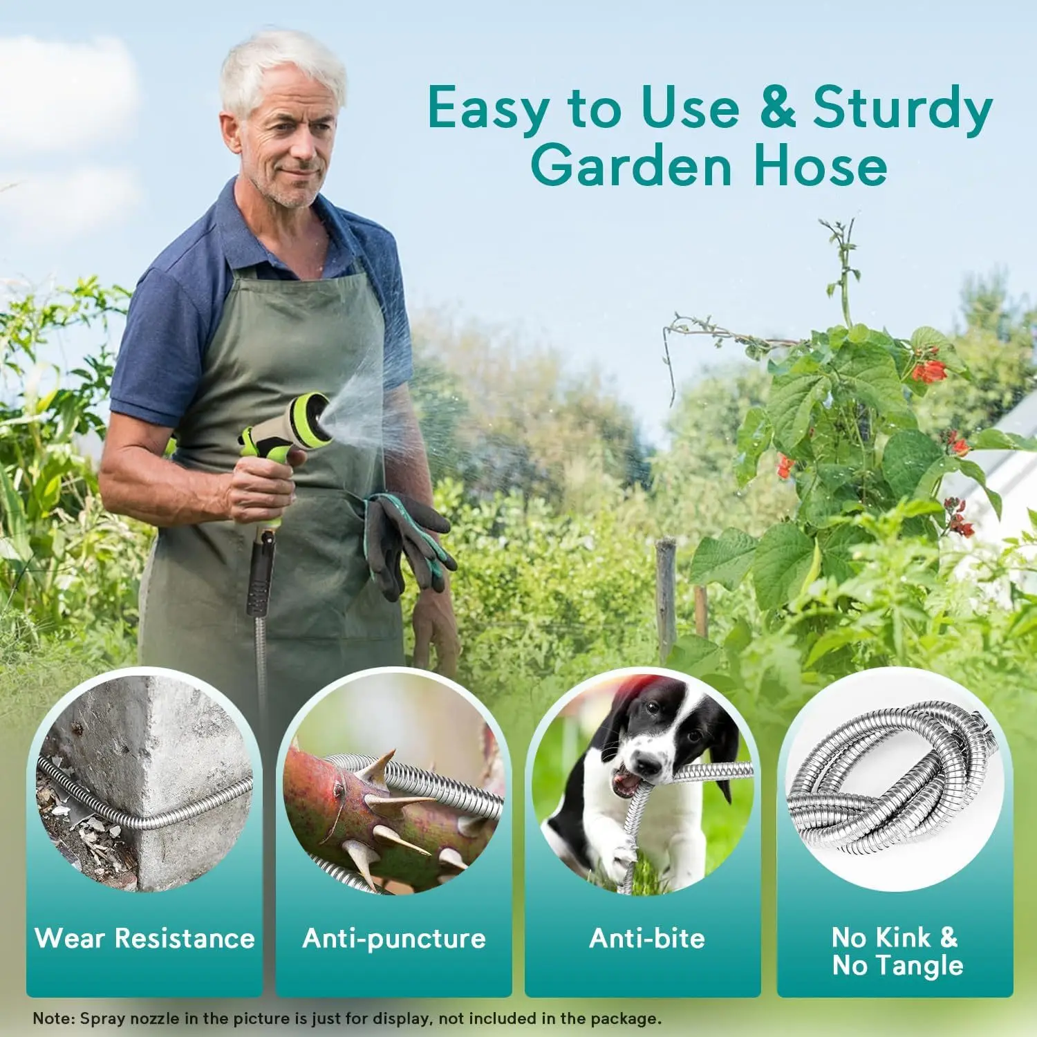 25-75ft Stainless Steel Garden Hose Metal Water Hose Patio Outdoor RV Car Wash Hose Watering Gun Hose Gardening Accessories