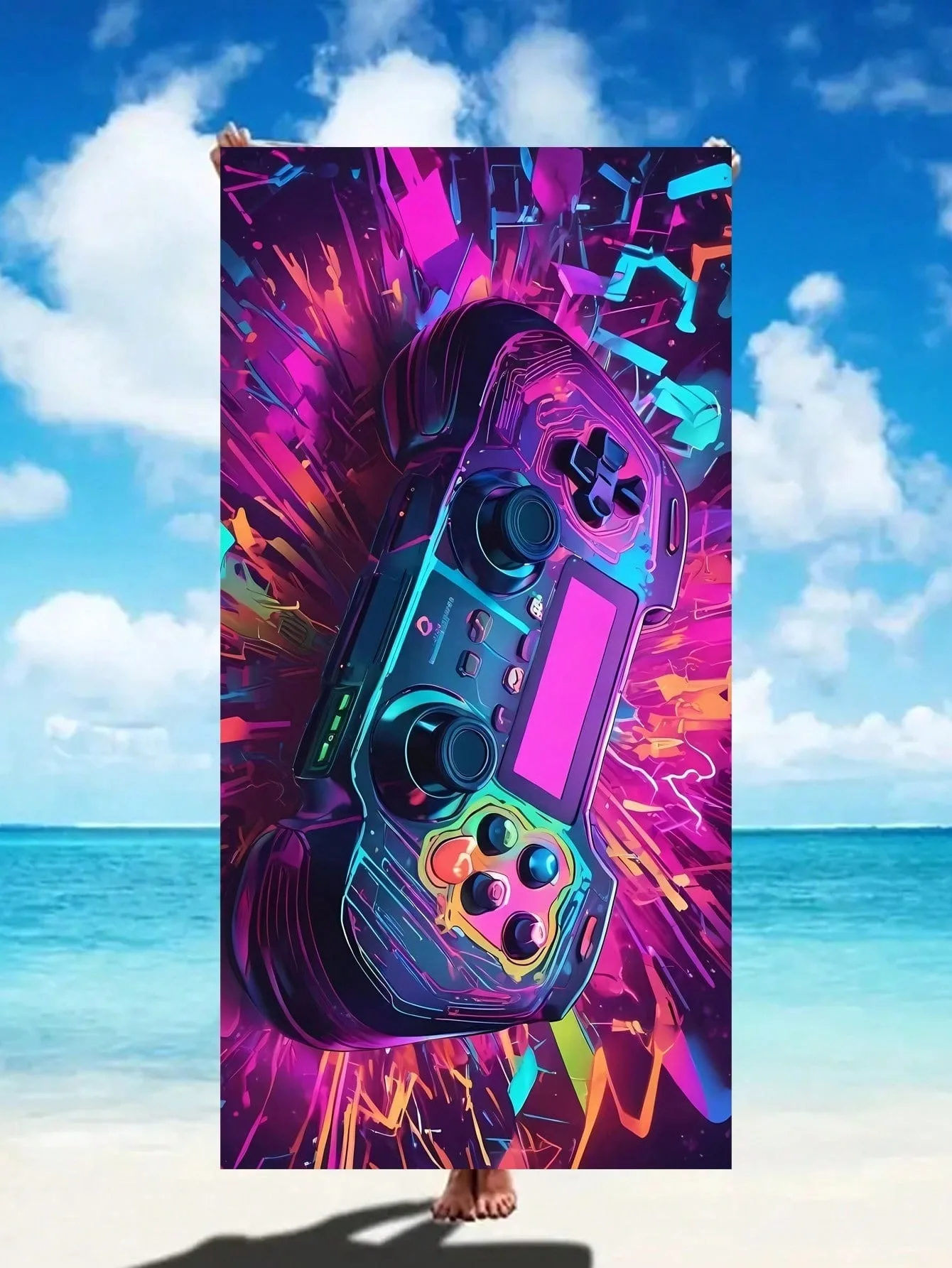 

Creative Gamepad Gaming Series Printed Microfiber Beach Towel Cape Seat Pad Extra Large Summer Travel Vacation Multi-Use