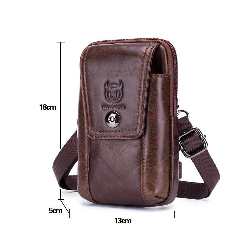 Men\'s Waist Packs Retro Soft Genuine Cow Leather Cross Belt Mobile Pocket Multi-function Crossbody Shoulder Bag